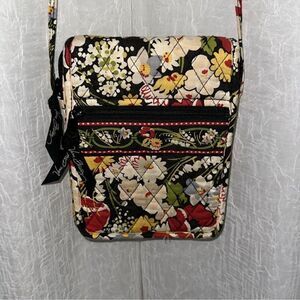 Vera Bradley Poppy Fields Black Red Floral Cotton Hipster Crossbody Bag